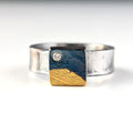 Ascending Diamond Moon in Patinated Damascus Band