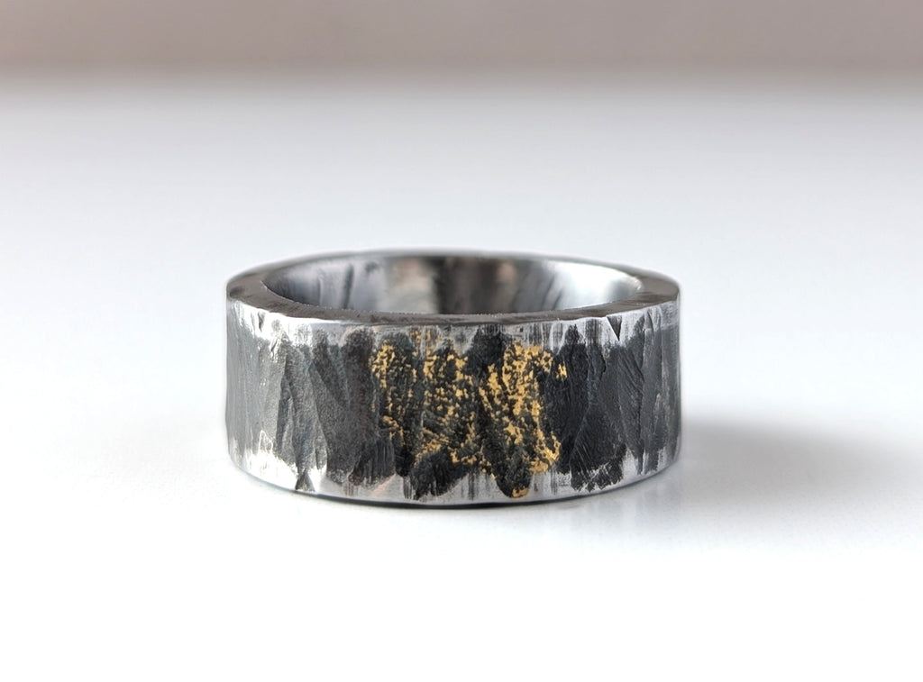 Archaic Distressed 24k Gold on Hammered Steel Band
