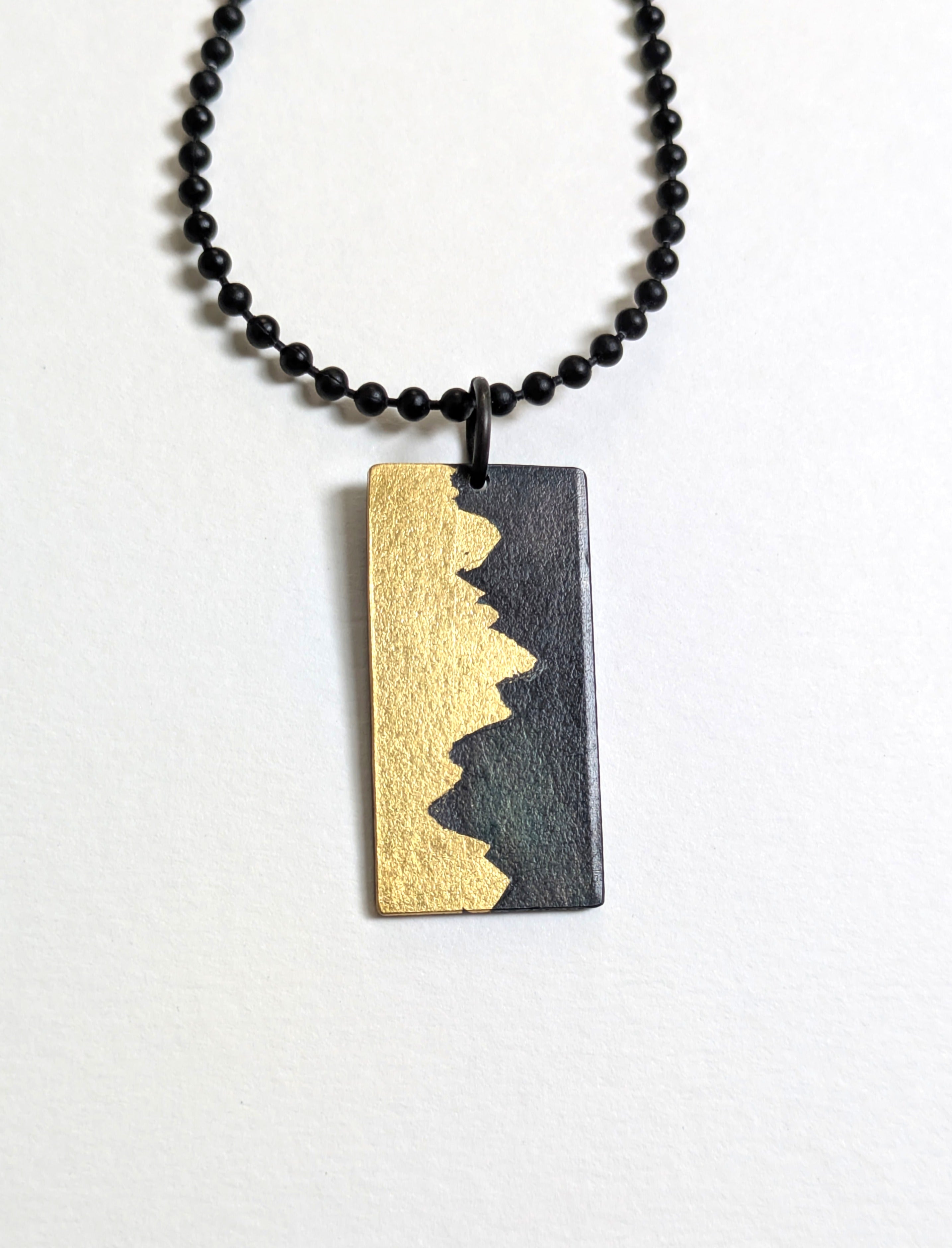 Sunset Behind Mountain 24k Gold on Steel Pendant