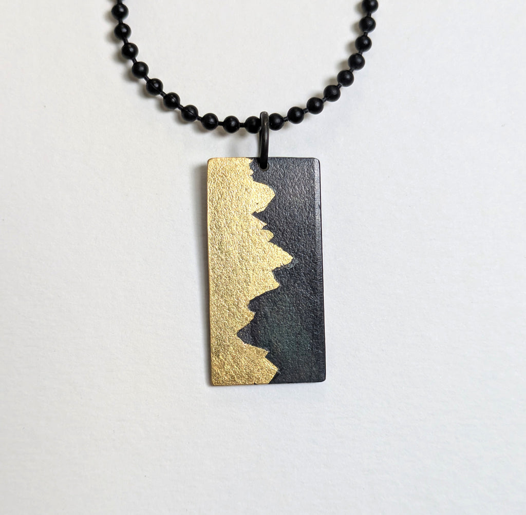 Sunset Behind Mountain 24k Gold on Steel Pendant