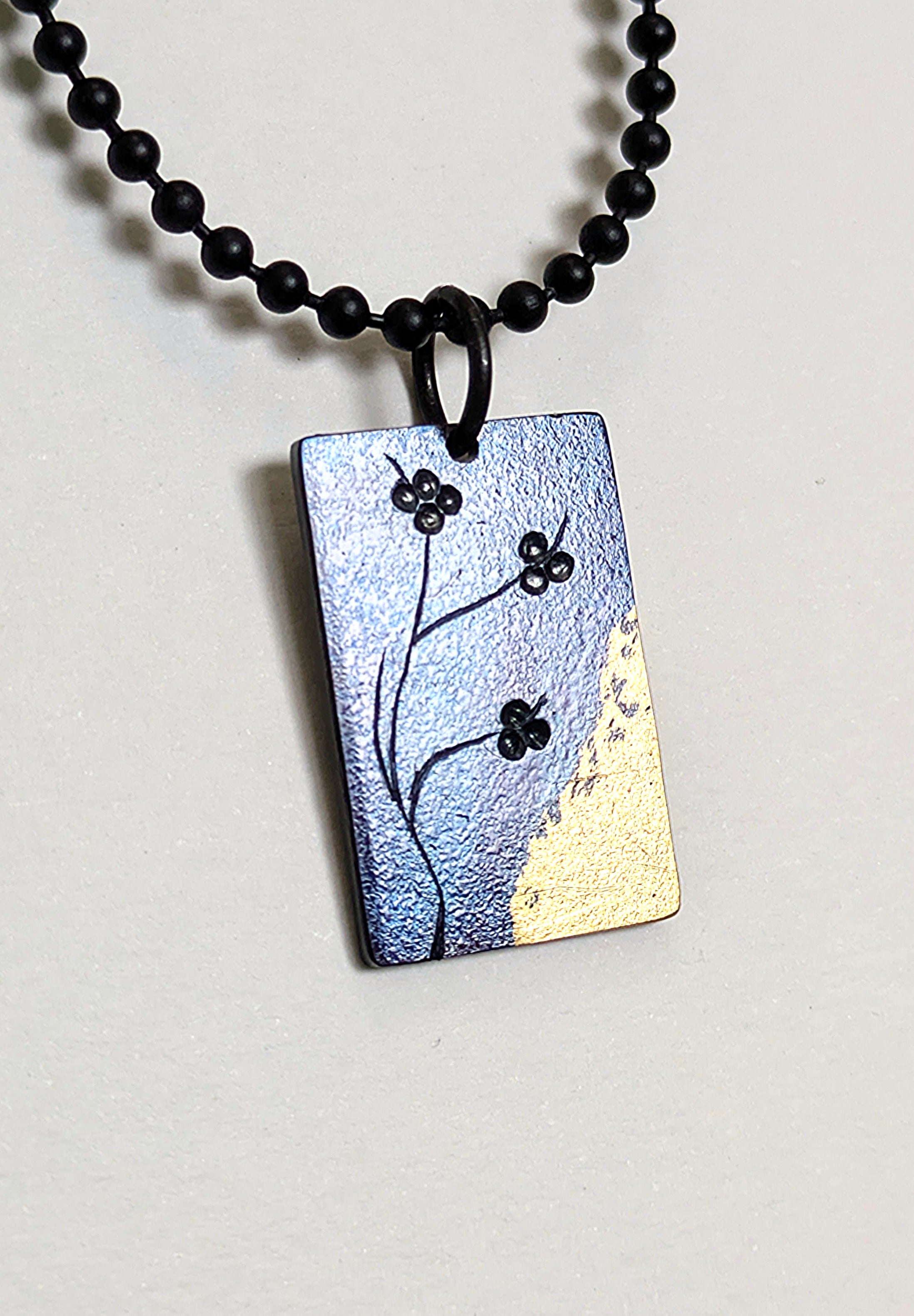 Budding Tree Deep Blue 24k Gold Pendant