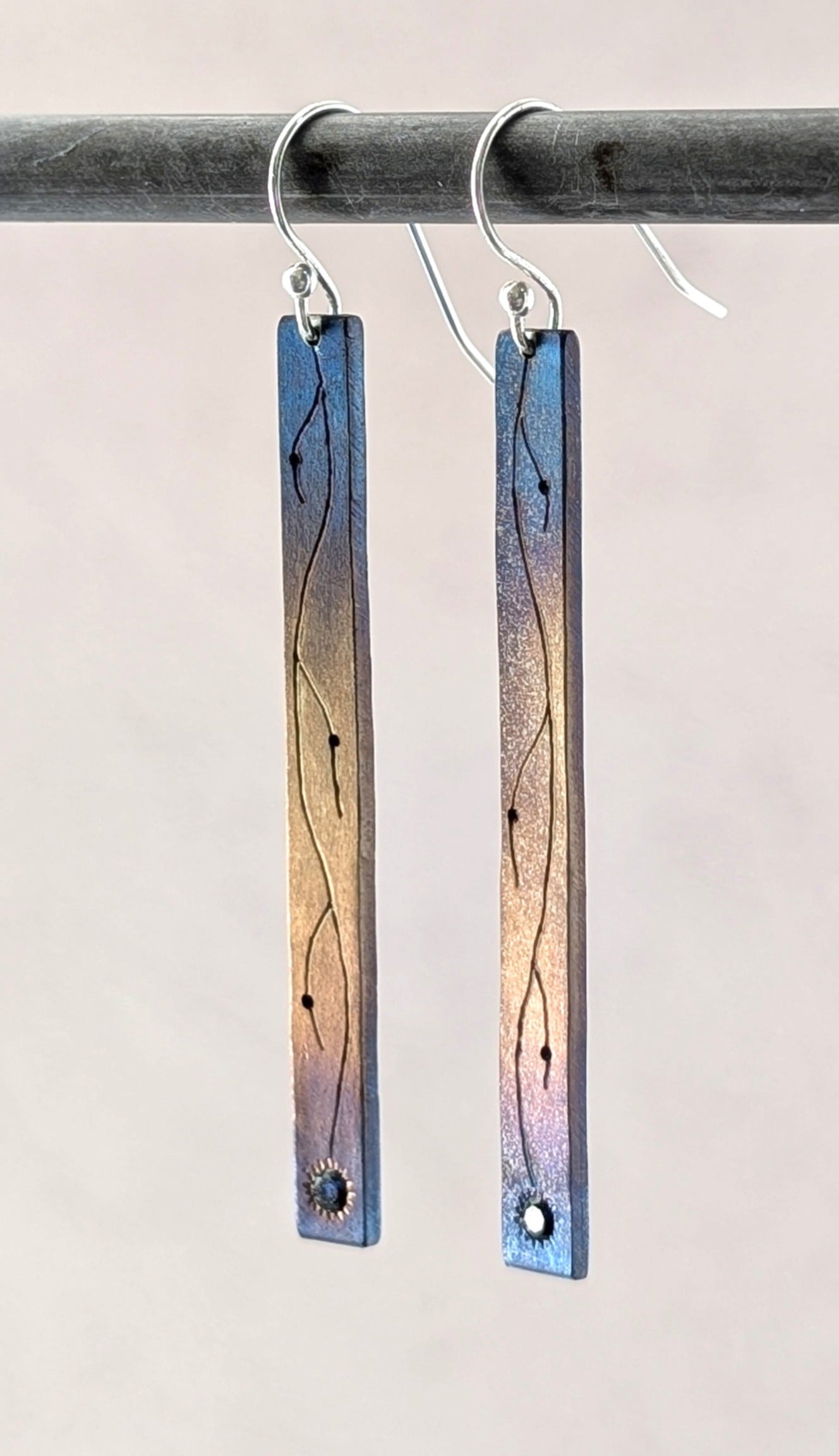 Flame Painted Sapphire Vine Flower Drop Earrings