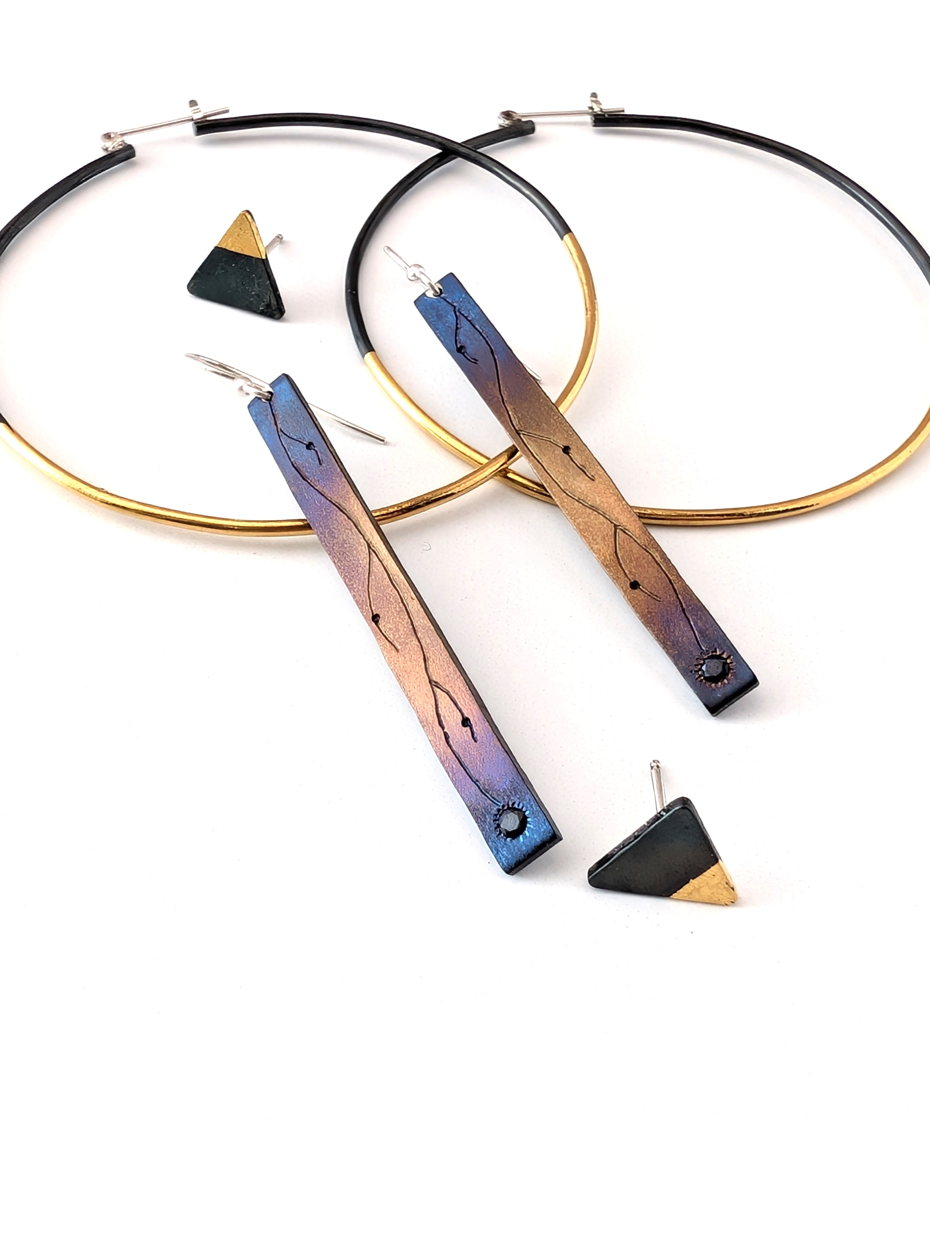 Flame Painted Sapphire Vine Flower Drop Earrings