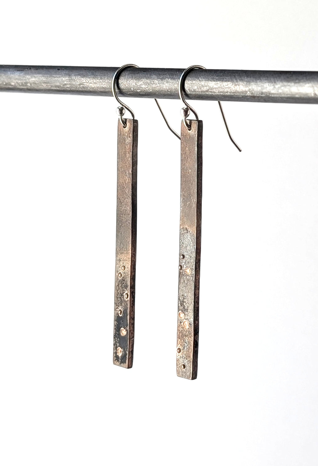Copper Flashed Silver Dotted Steel Drop Earrings