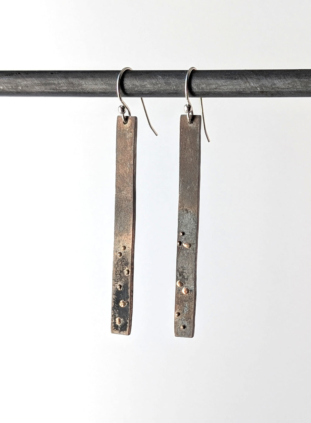 Copper Flashed Silver Dotted Steel Drop Earrings