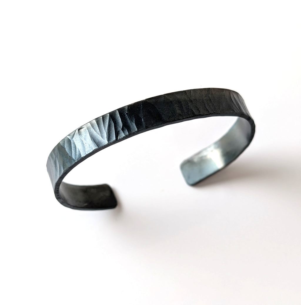 Blue Gray Hammered Steel Cuff