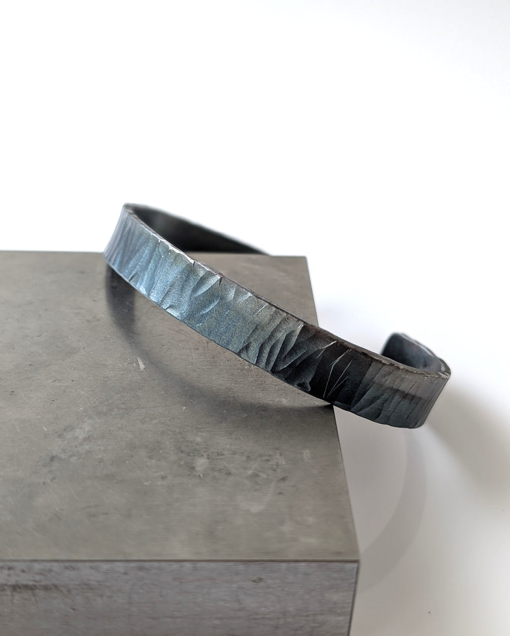 Blue Gray Hammered Steel Cuff