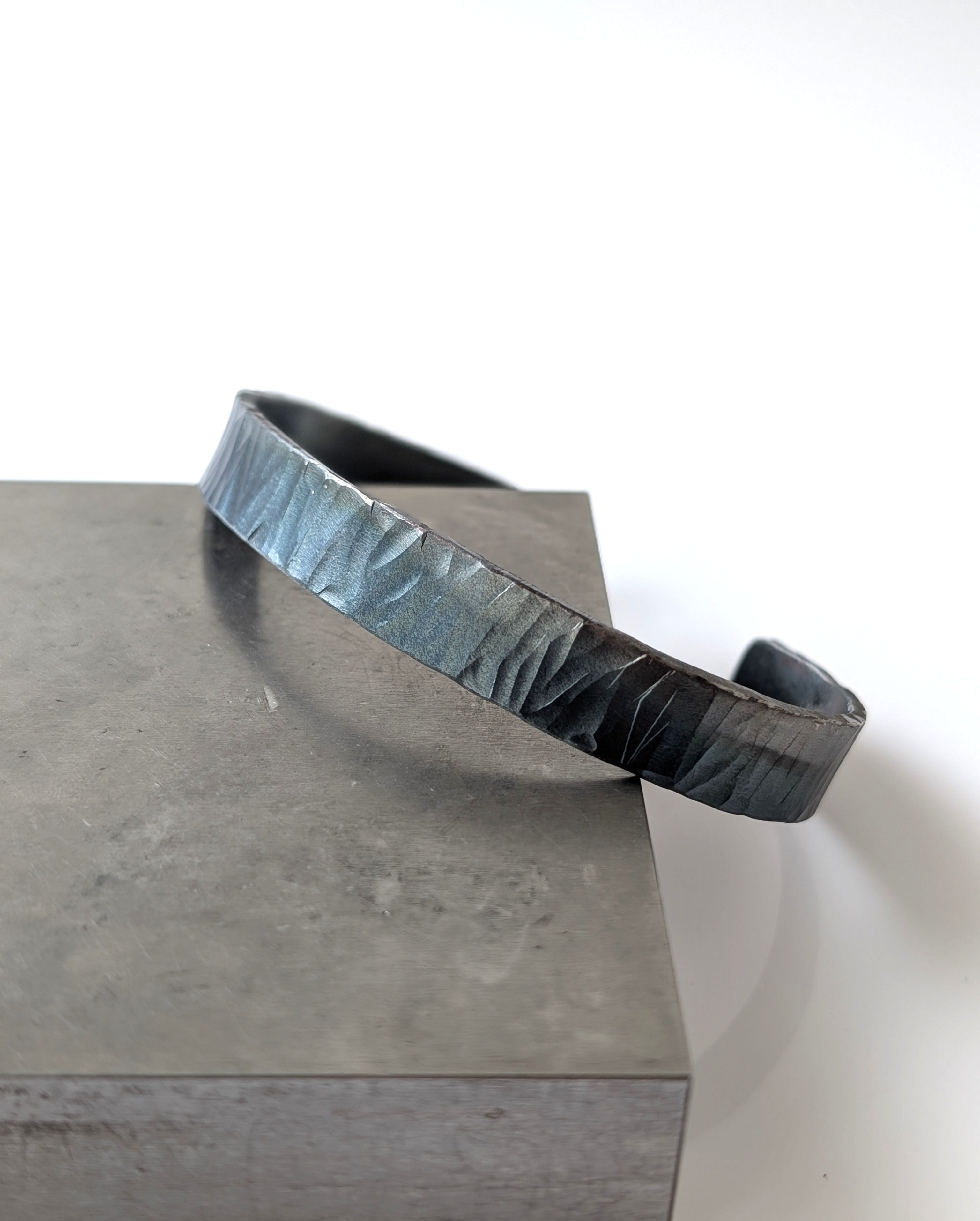 Blue Gray Hammered Steel Cuff