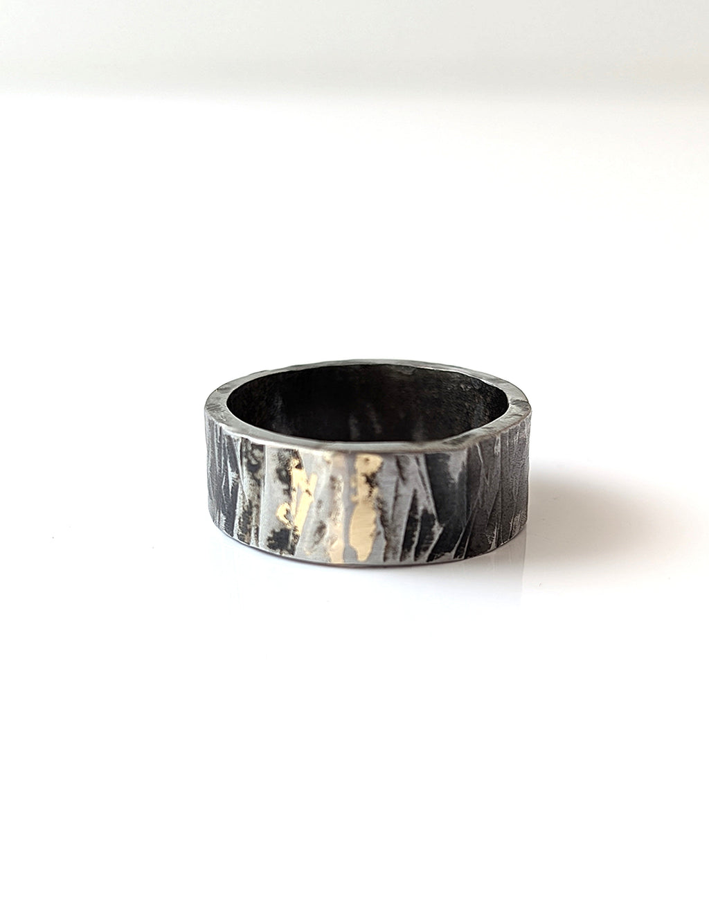 Angular Hammered Gold Dropped Steel Band