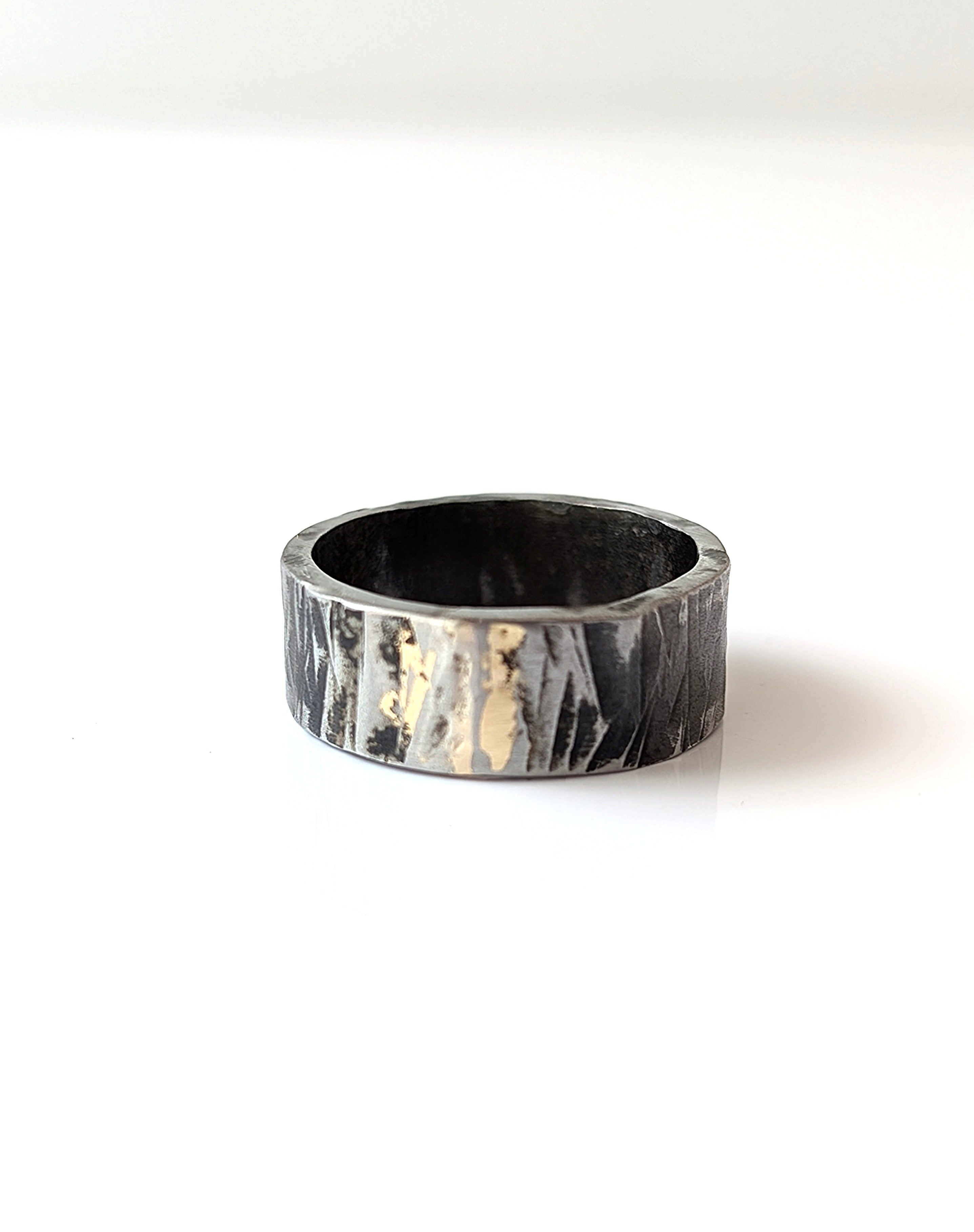 Angular Hammered Gold Dropped Steel Band