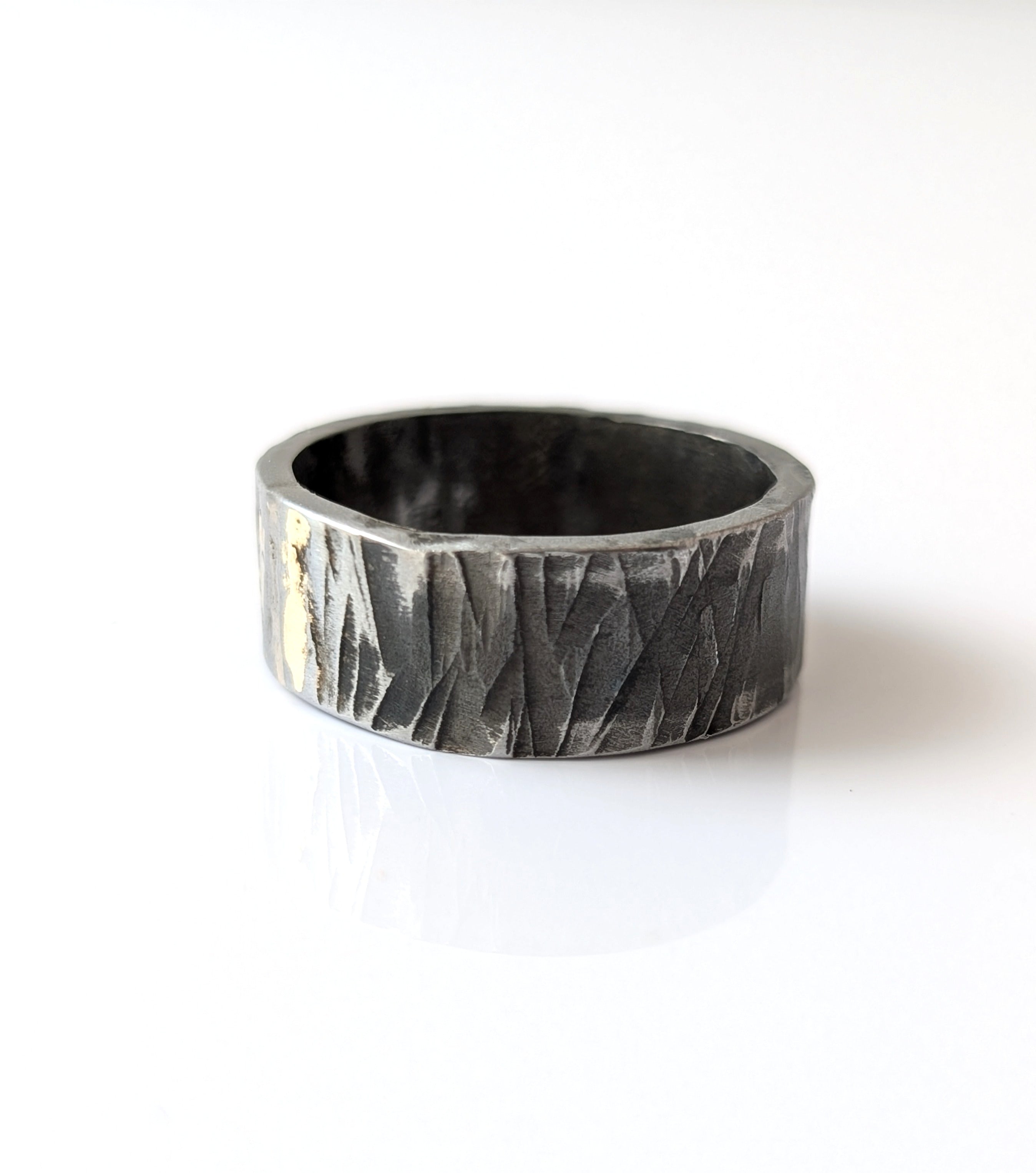 Angular Hammered Gold Dropped Steel Band