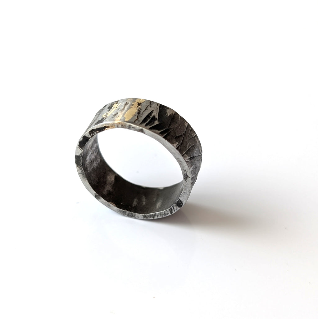Angular Hammered Gold Dropped Steel Band