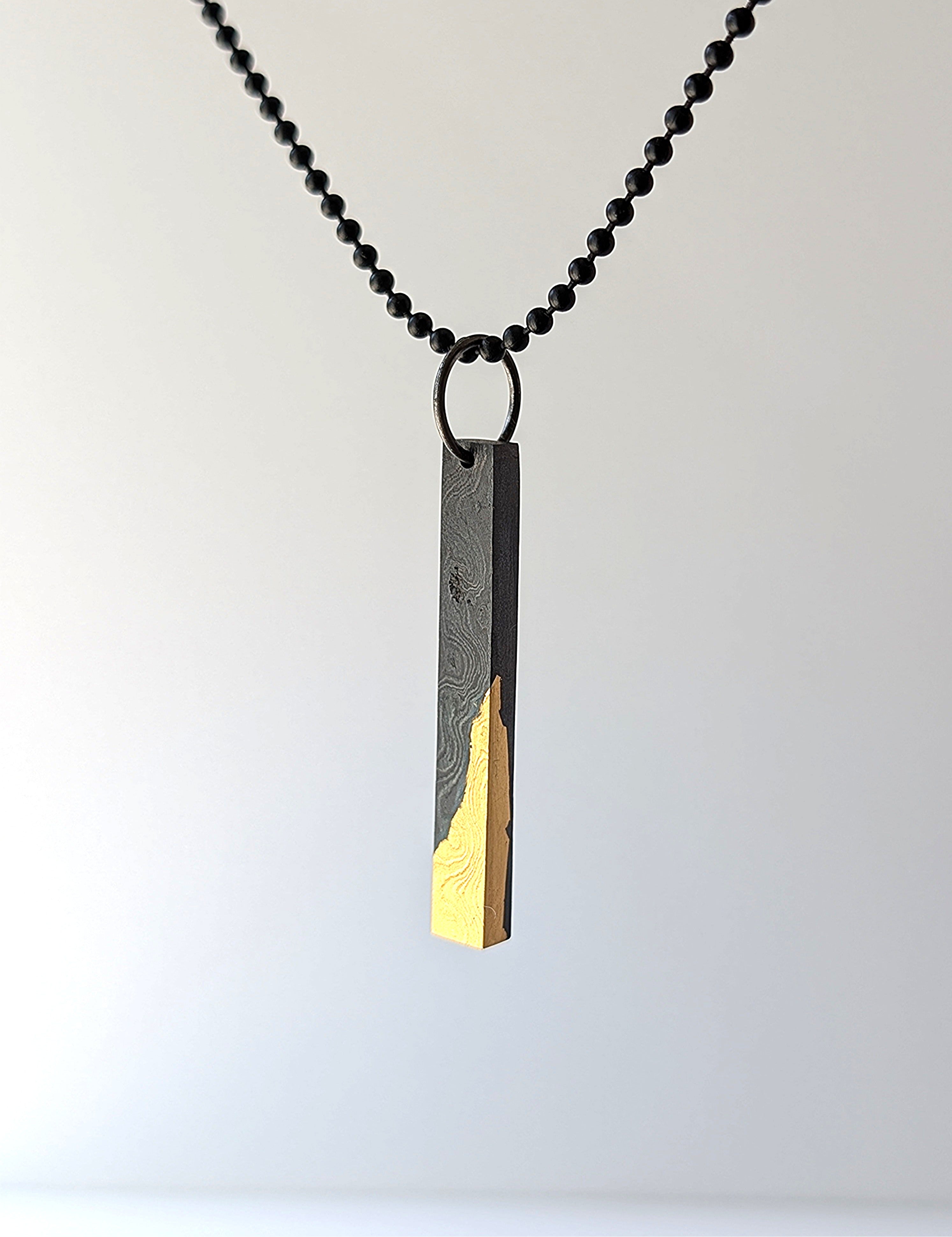 24k Gold Damascus Bar Pendant