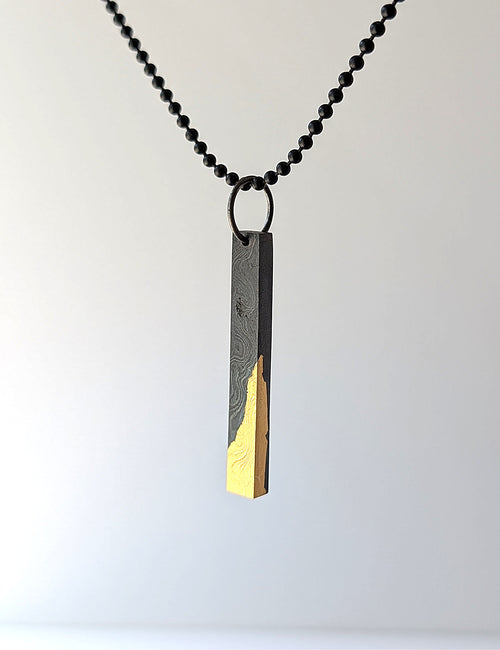 24k Gold Damascus Bar Pendant