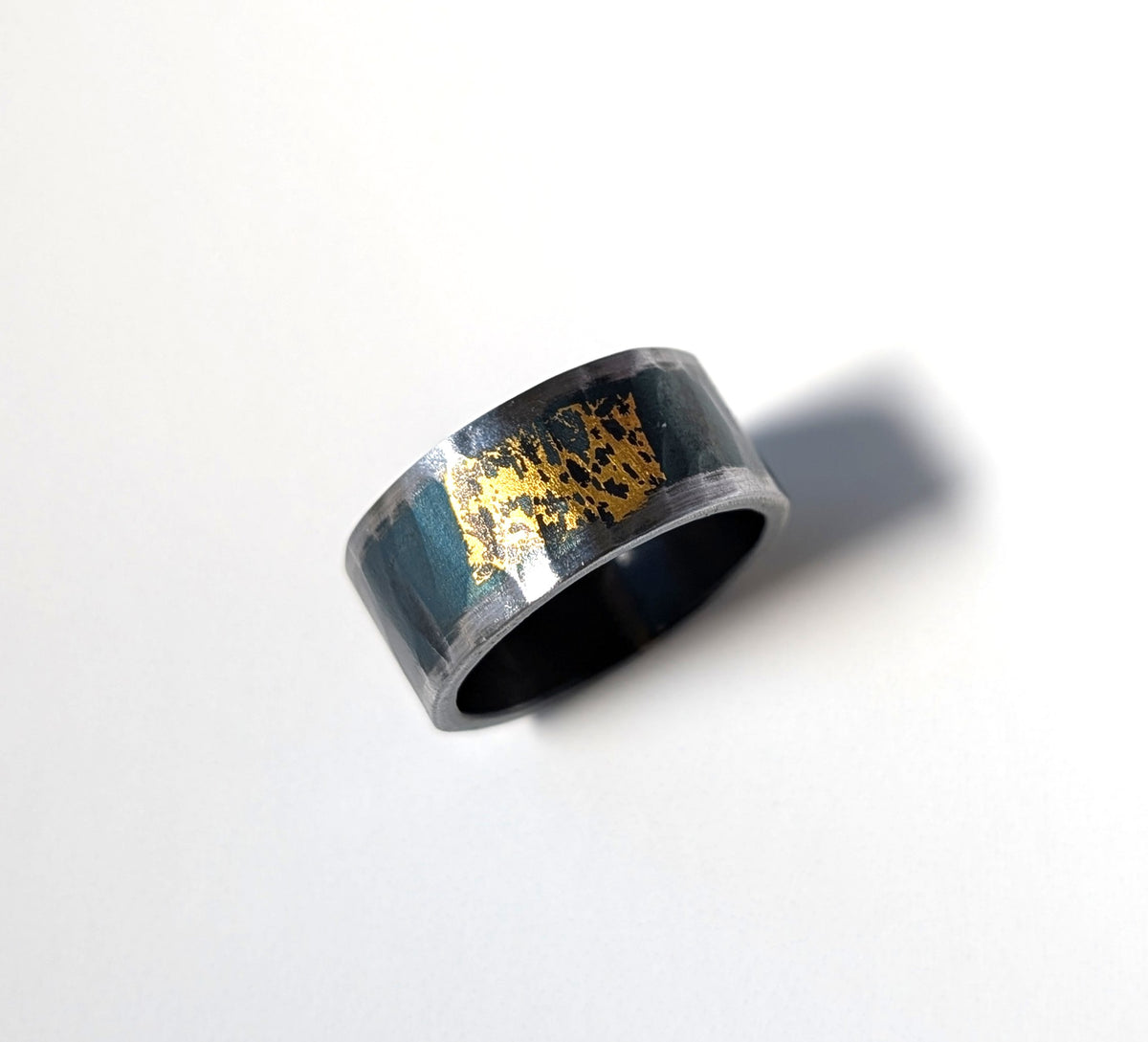 Distressed 24k Gold on Hammered Steel Band