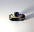 1ct Lab Sapphire Gilded Hammered Steel Band