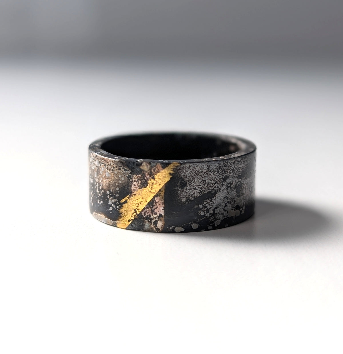 Abstract Painting 24k Gold Gilded Textured Steel Band