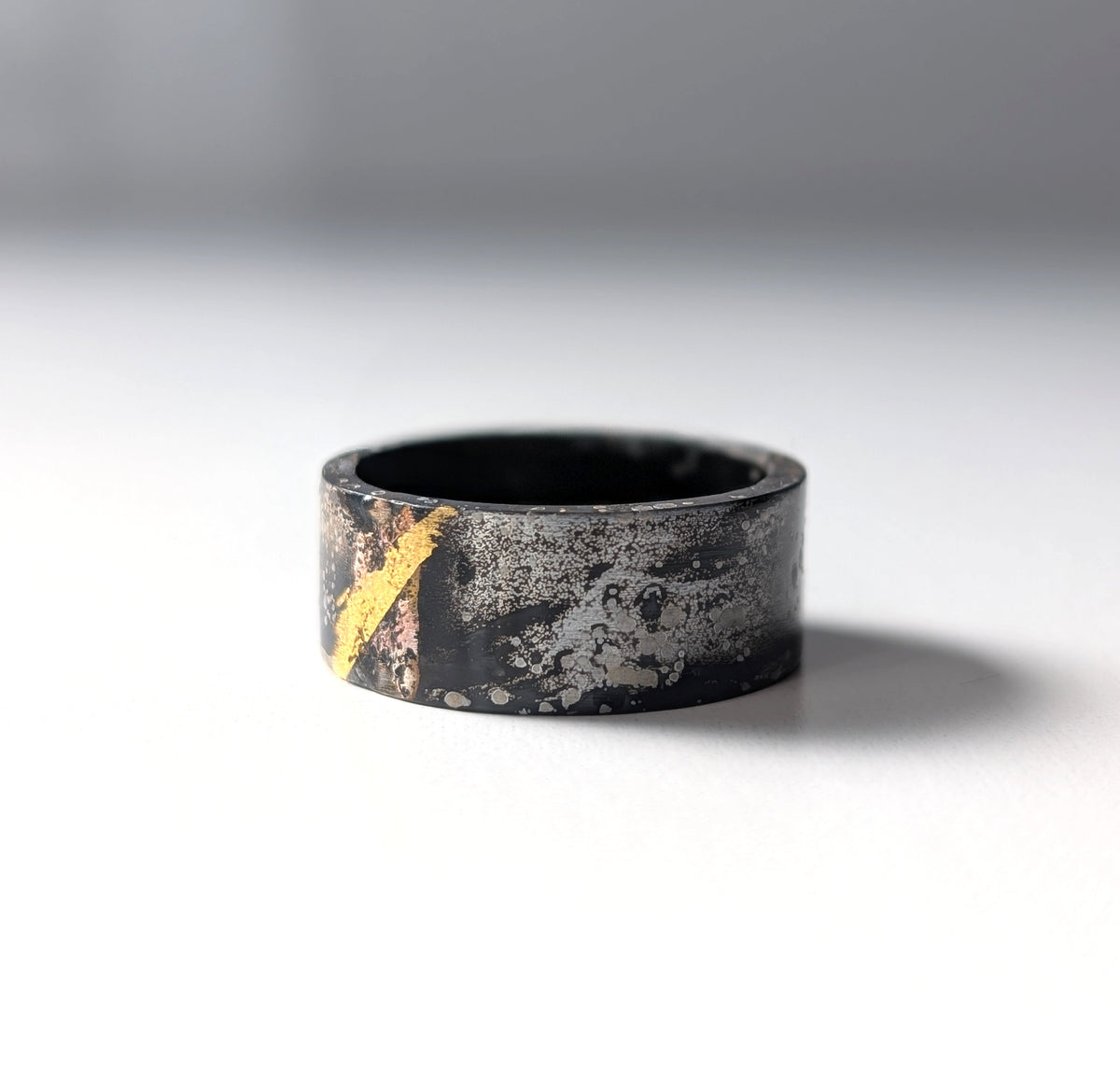Abstract Painting 24k Gold Gilded Textured Steel Band