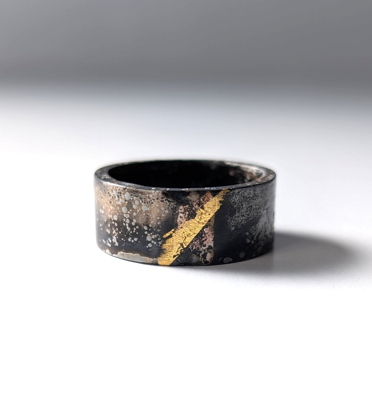 Abstract Painting 24k Gold Gilded Textured Steel Band