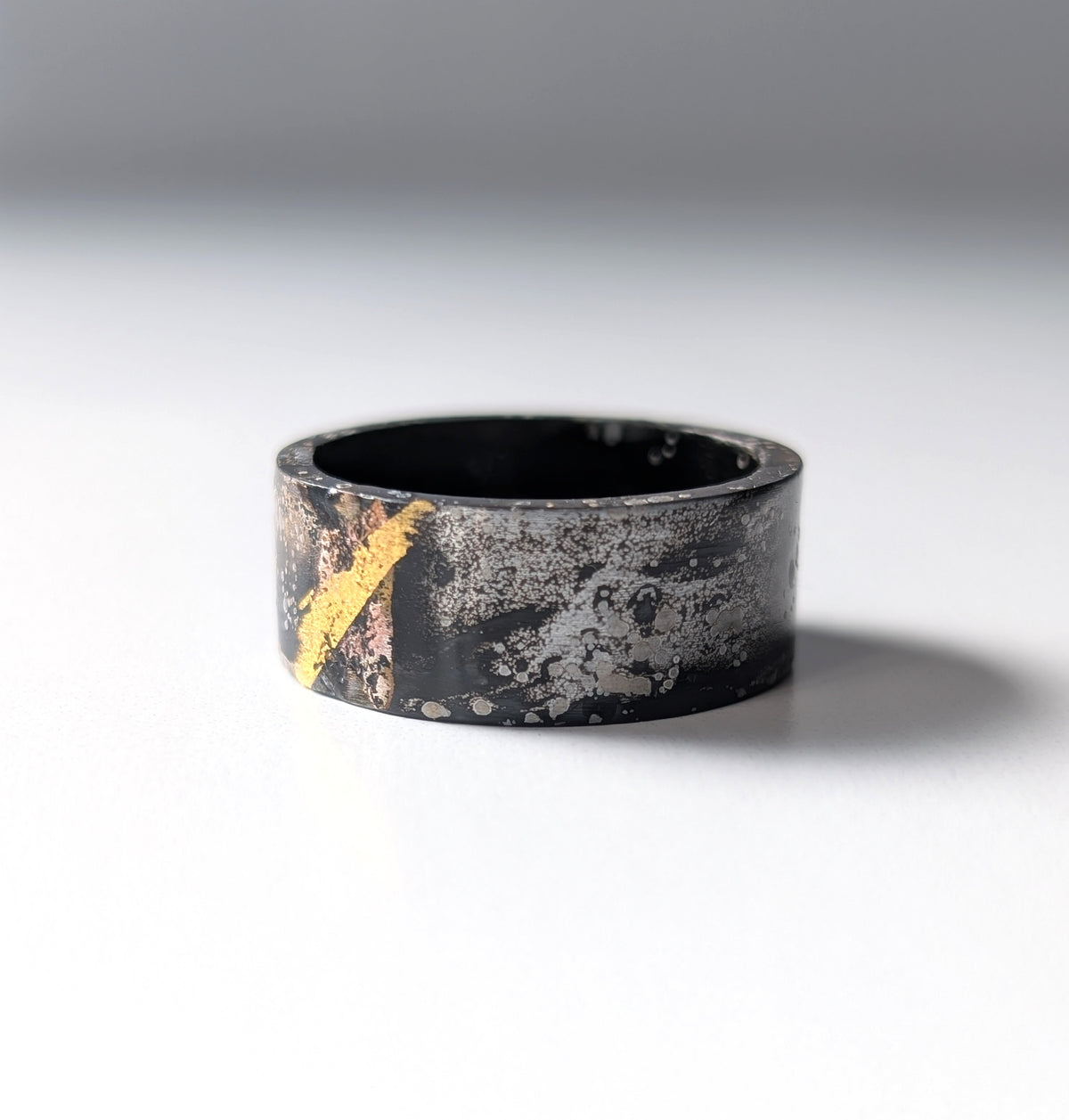 Abstract Painting 24k Gold Gilded Textured Steel Band