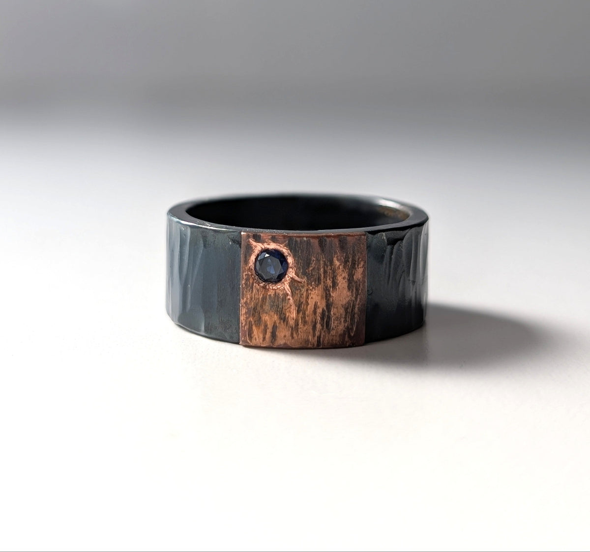 Rustic Lab Sapphire Tree Bark Copper on Steel Band