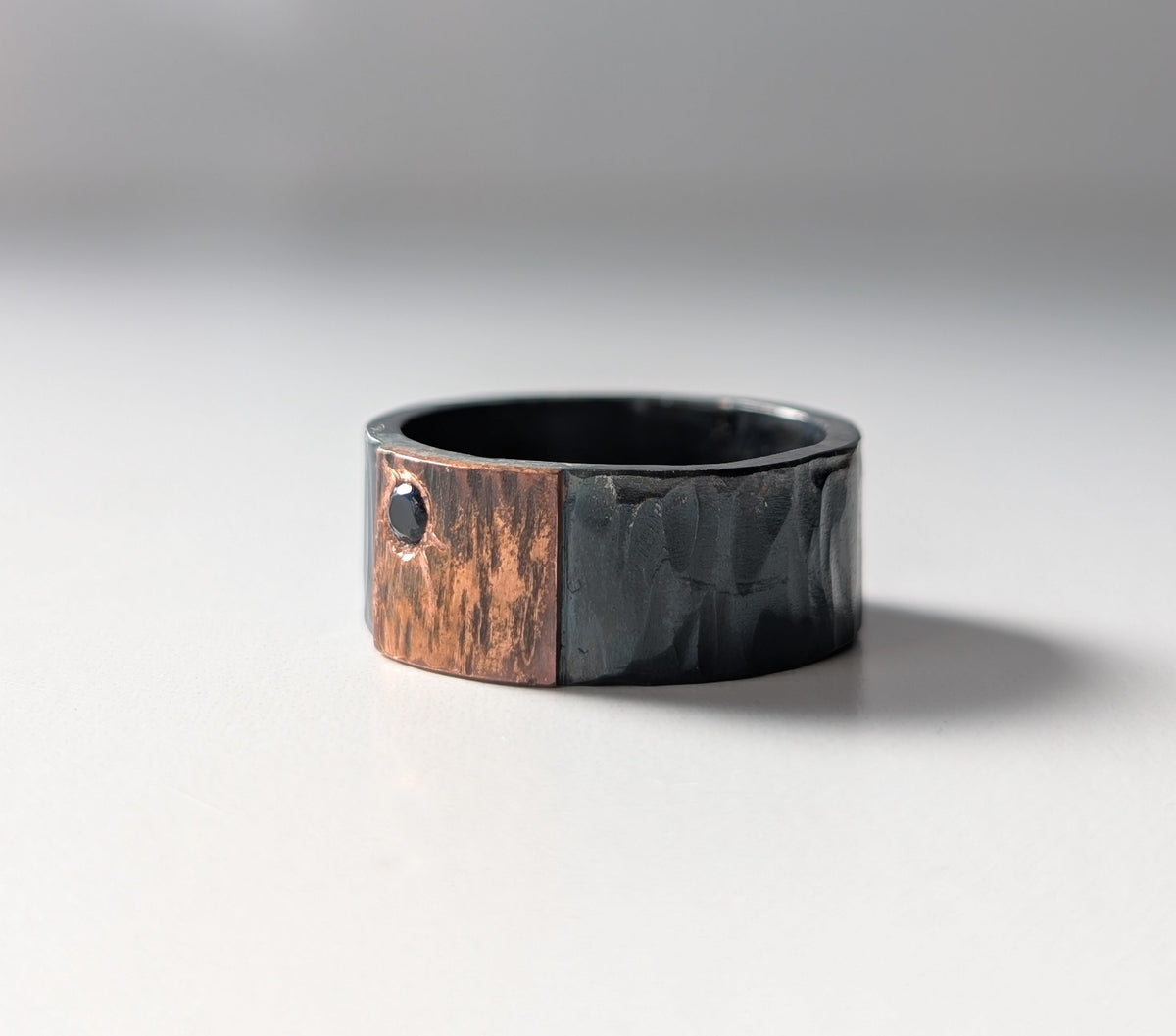 Rustic Lab Sapphire Tree Bark Copper on Steel Band