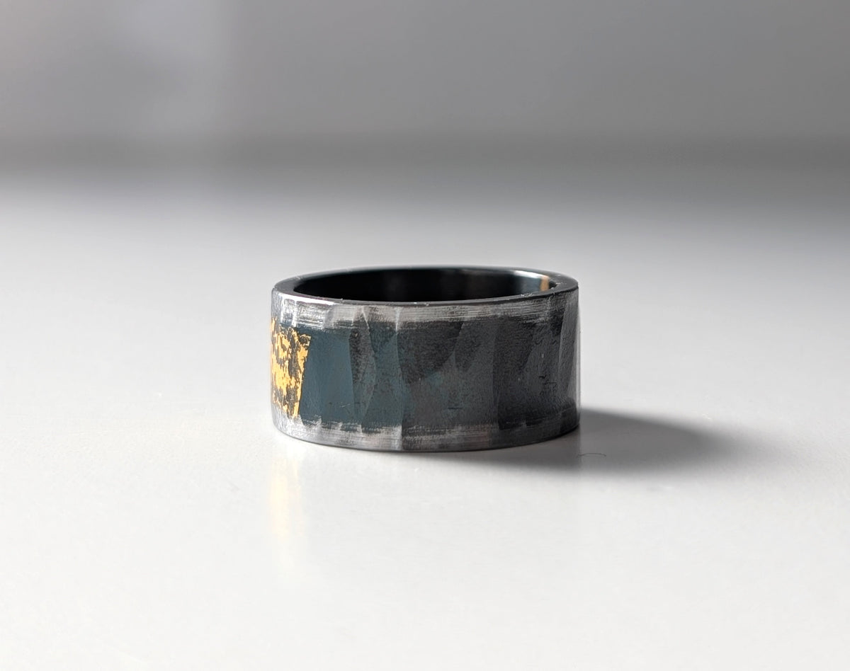 Distressed 24k Gold on Hammered Steel Band