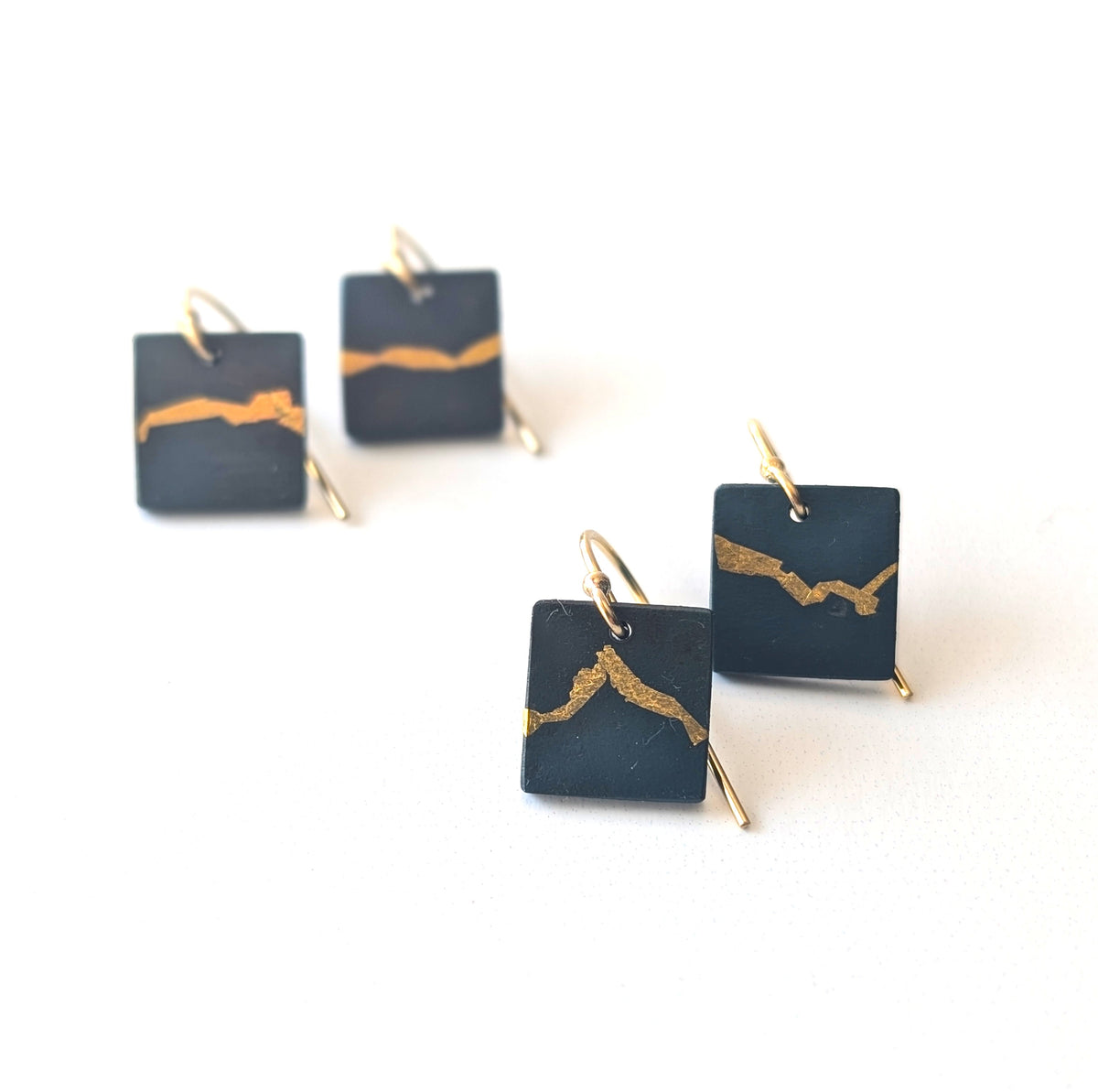 Abstract Line River 24k Gold Steel Earrings