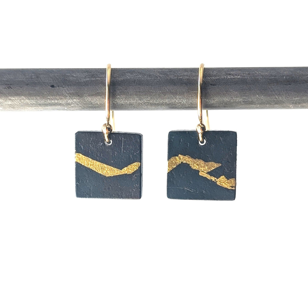 Abstract Line River 24k Gold Steel Earrings
