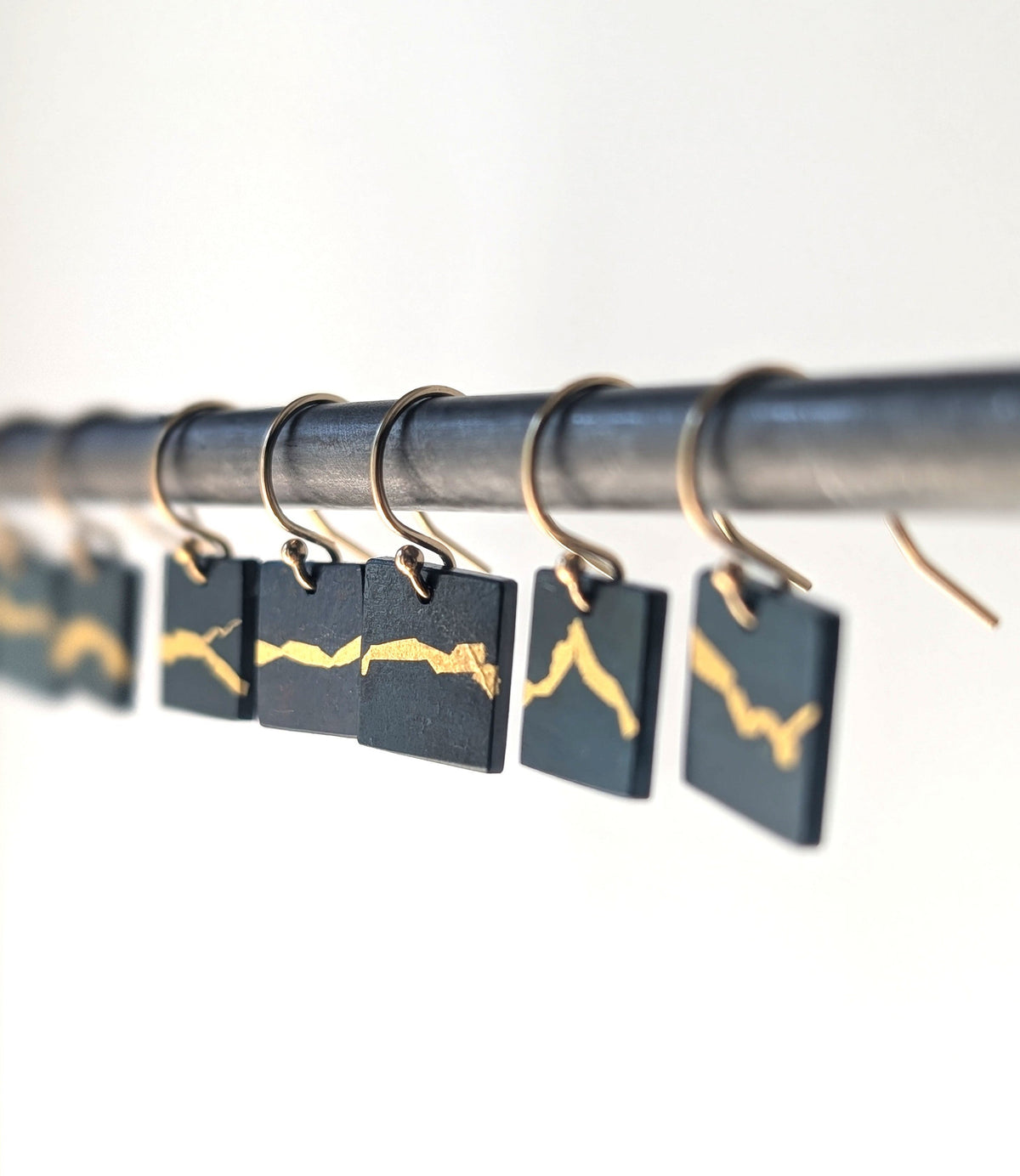 Abstract Line River 24k Gold Steel Earrings