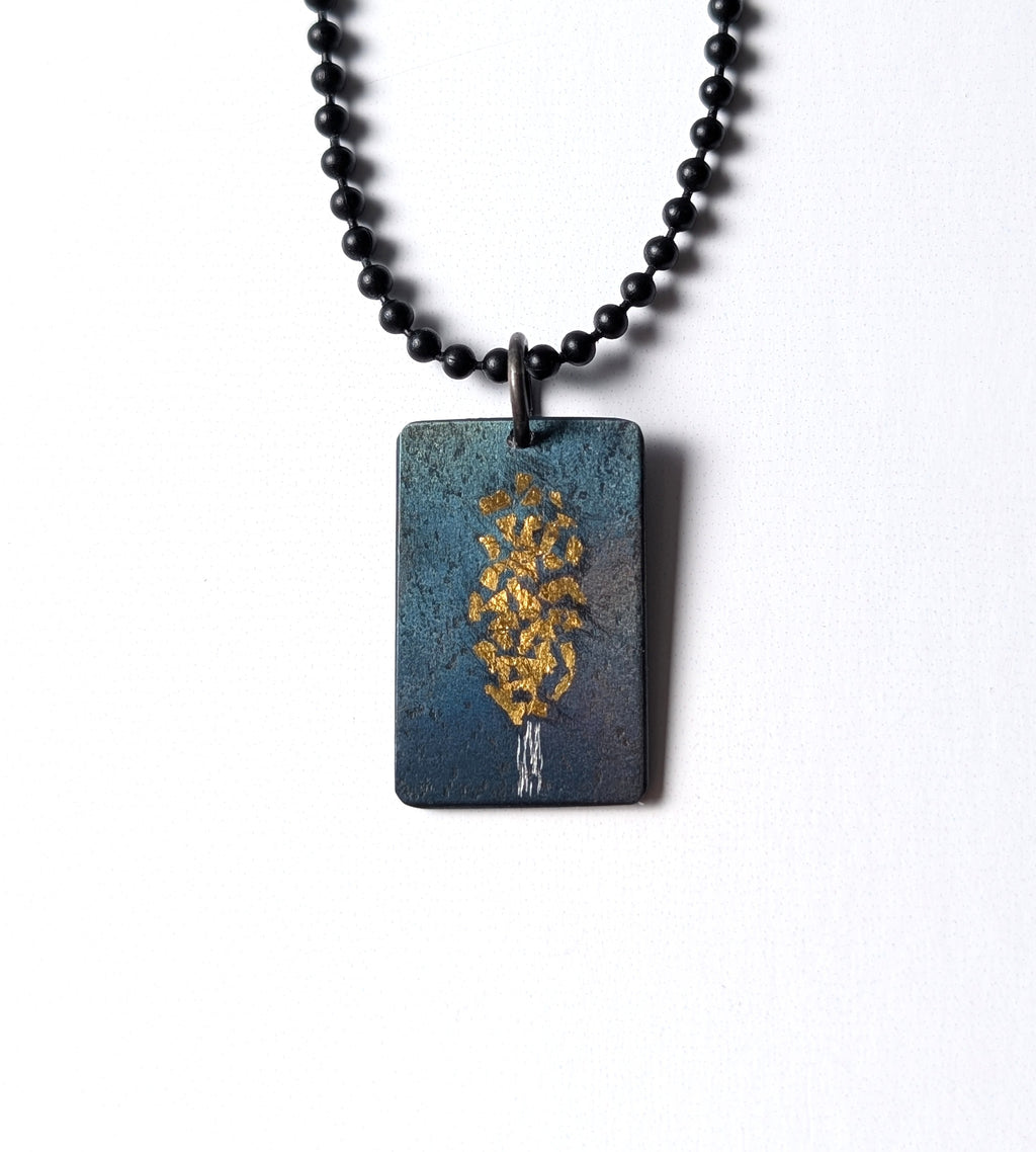 24k Gold Aspen Tree on Steel Pendant