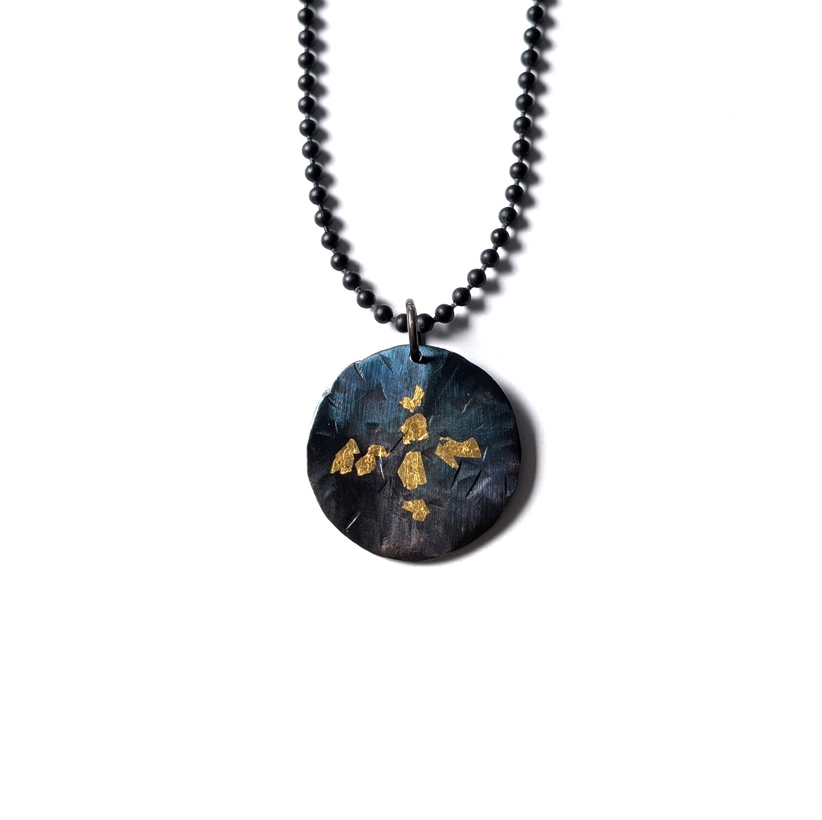 24k Gold Cross on Blue Purple Steel Pendant