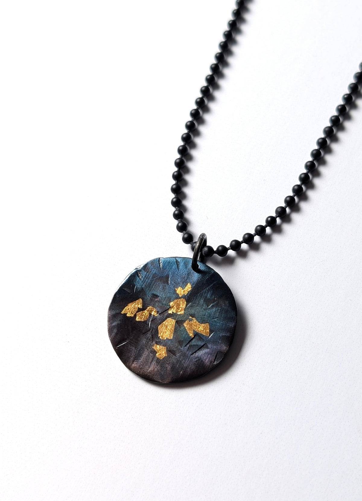 24k Gold Cross on Blue Purple Steel Pendant