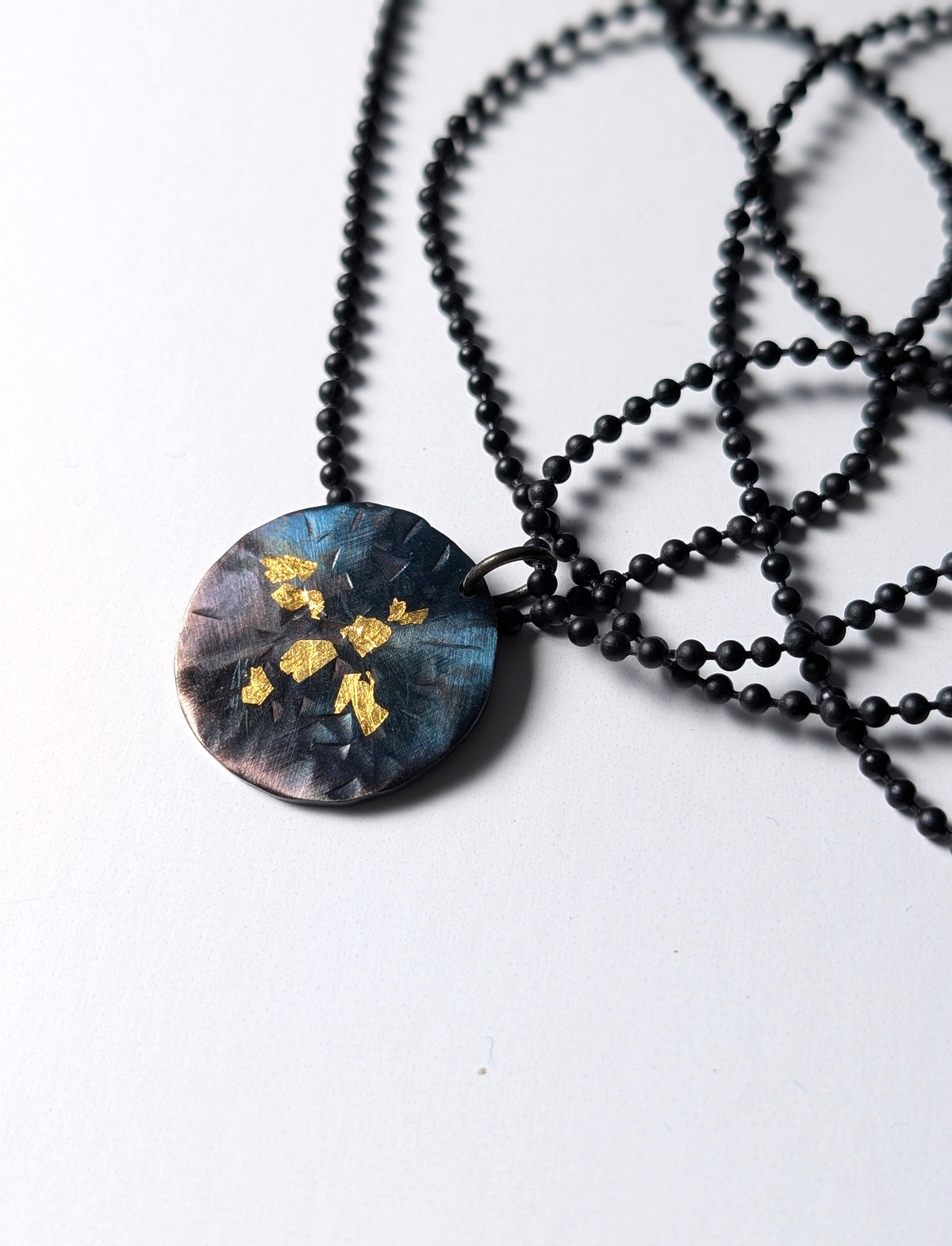 24k Gold Cross on Blue Purple Steel Pendant