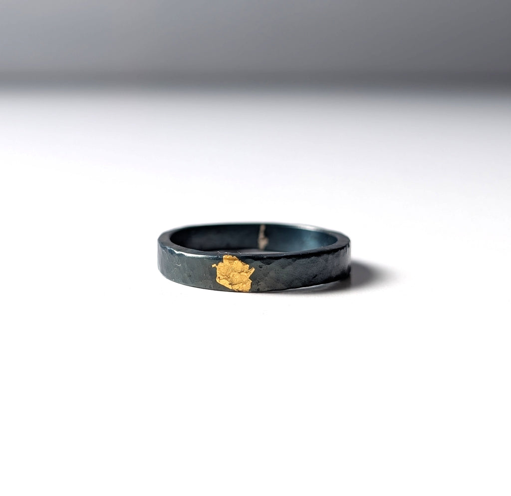24k Gold Abstract Spot Thin Hammered Steel Band