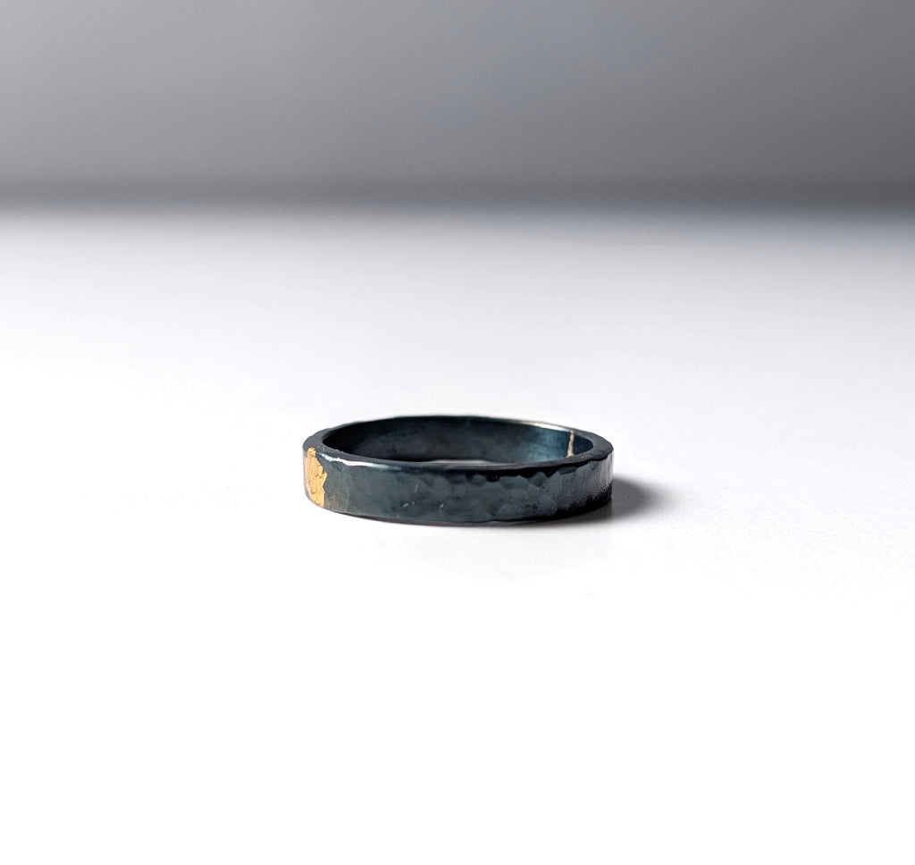 24k Gold Abstract Spot Thin Hammered Steel Band