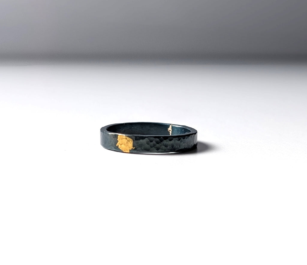 24k Gold Abstract Spot Thin Hammered Steel Band