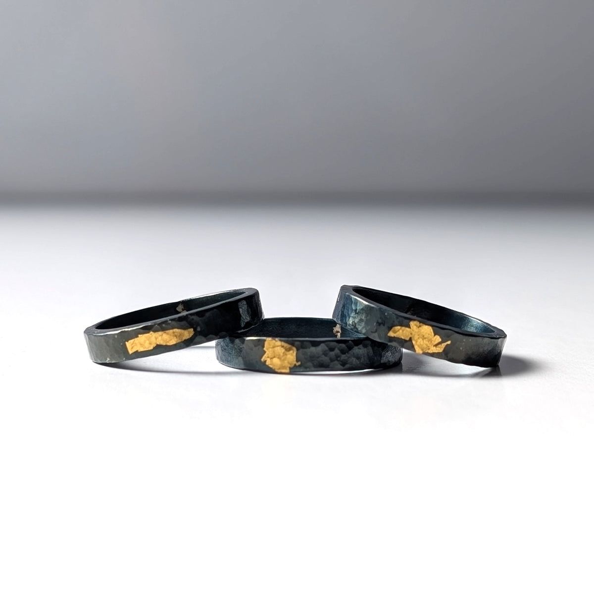 24k Gold Abstract Spot Thin Hammered Steel Band