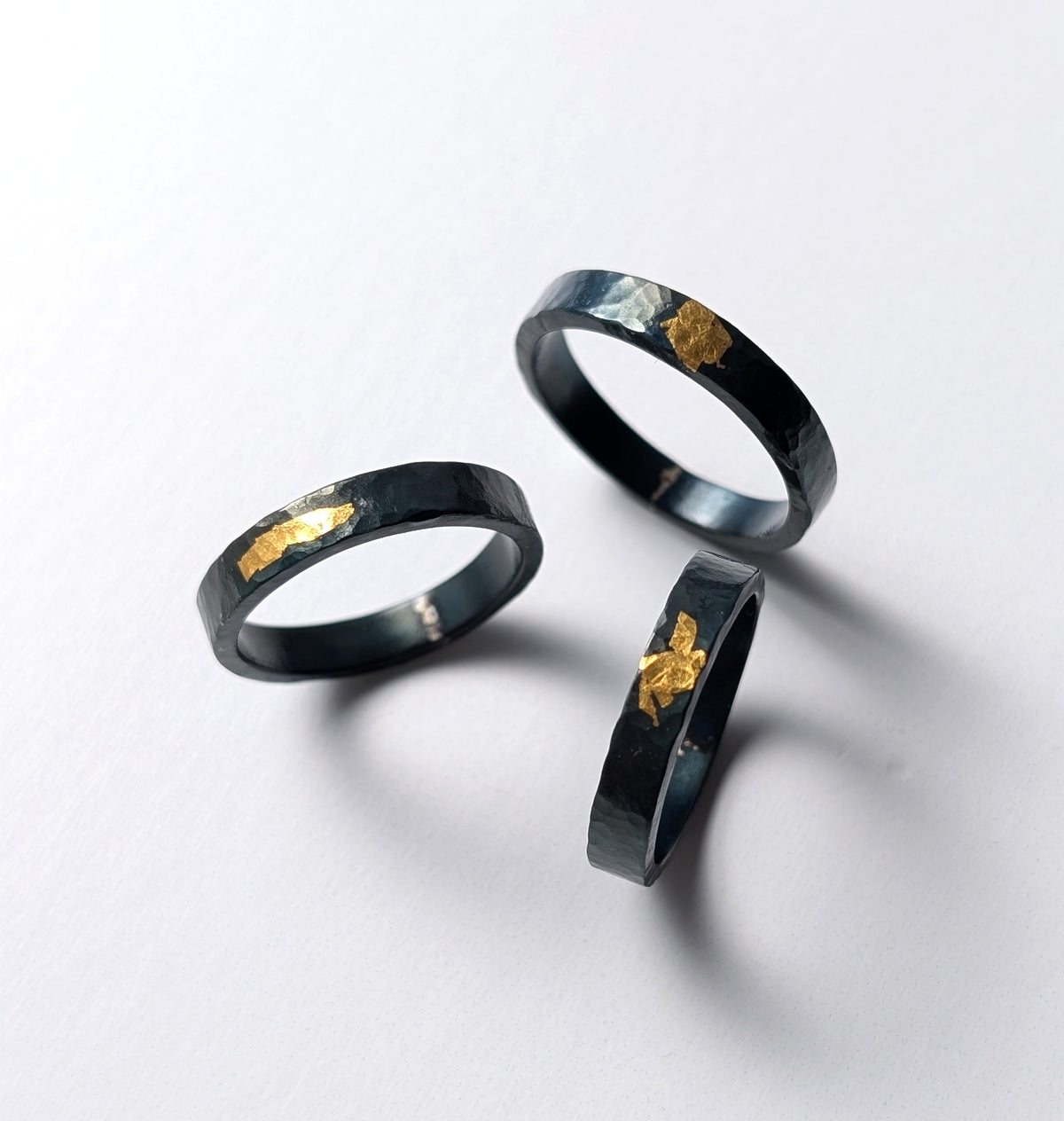 24k Gold Abstract Spot Thin Hammered Steel Band
