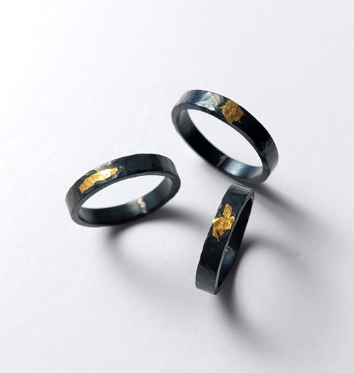 24k Gold Abstract Spot Thin Hammered Steel Band