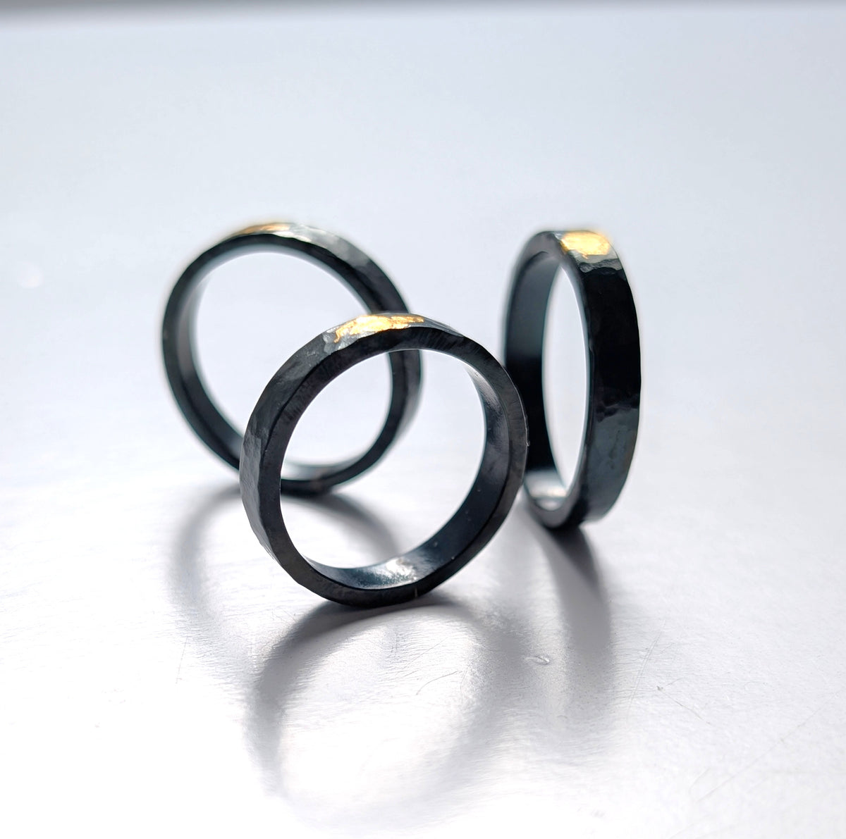 24k Gold Abstract Spot Thin Hammered Steel Band