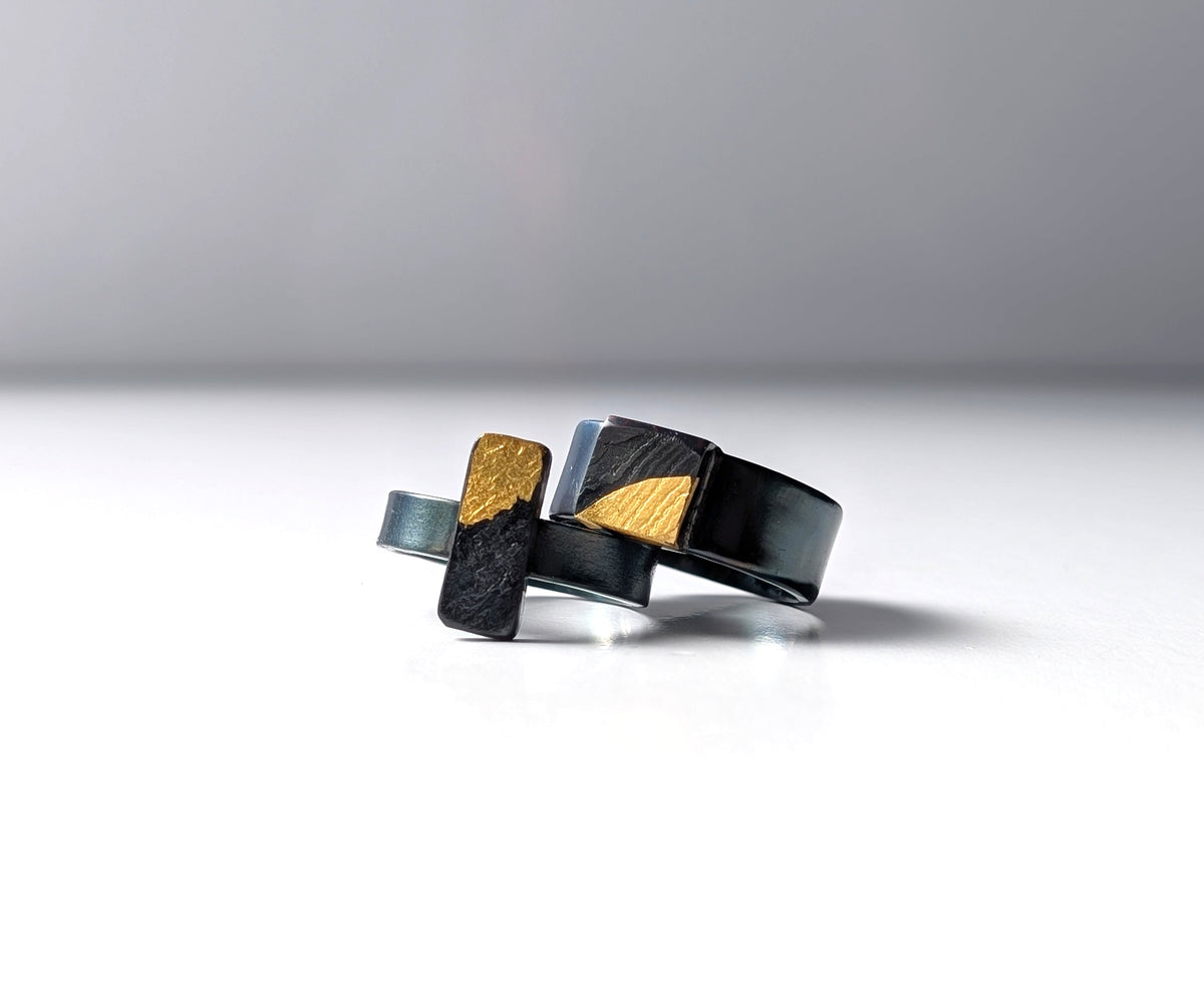 Wild 24k Gold Gilded Damascus Bar Steel Band