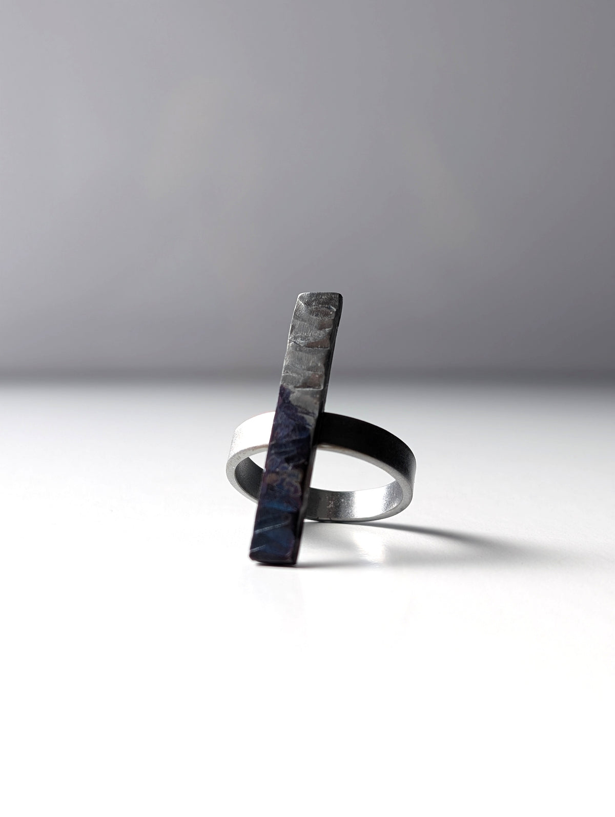 Blue Purple Half Patina Hammered Steel Cross Bar Band