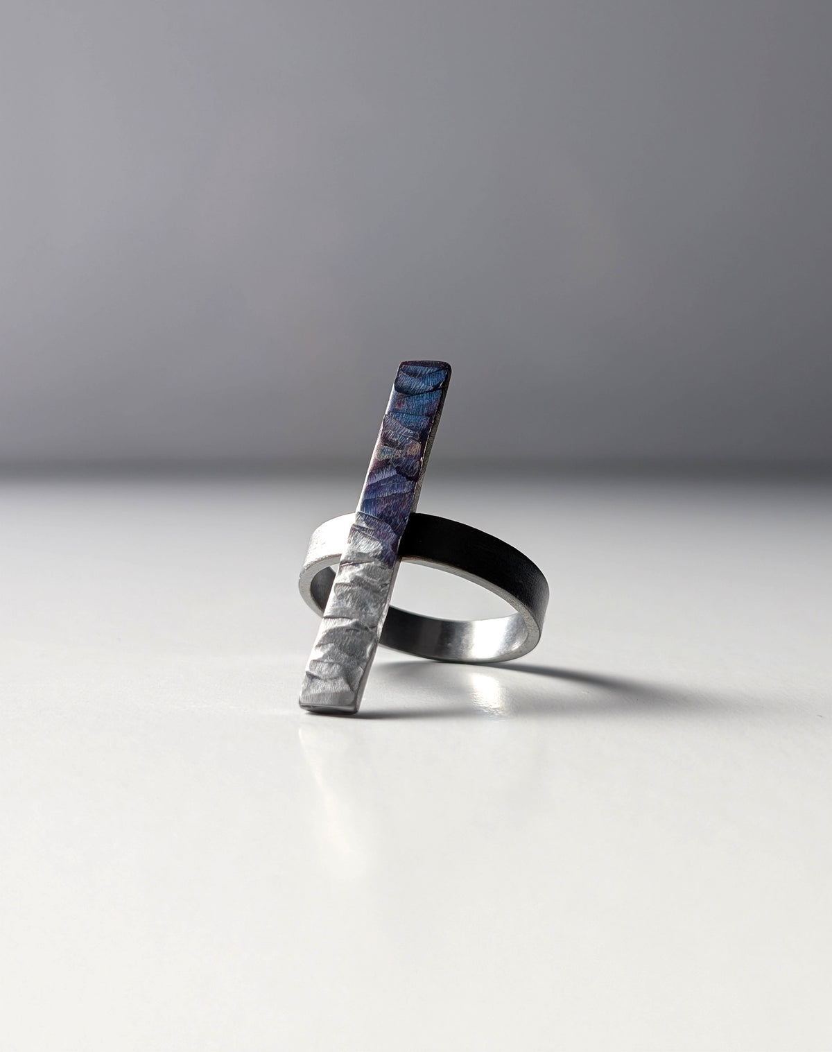 Blue Purple Half Patina Hammered Steel Cross Bar Band
