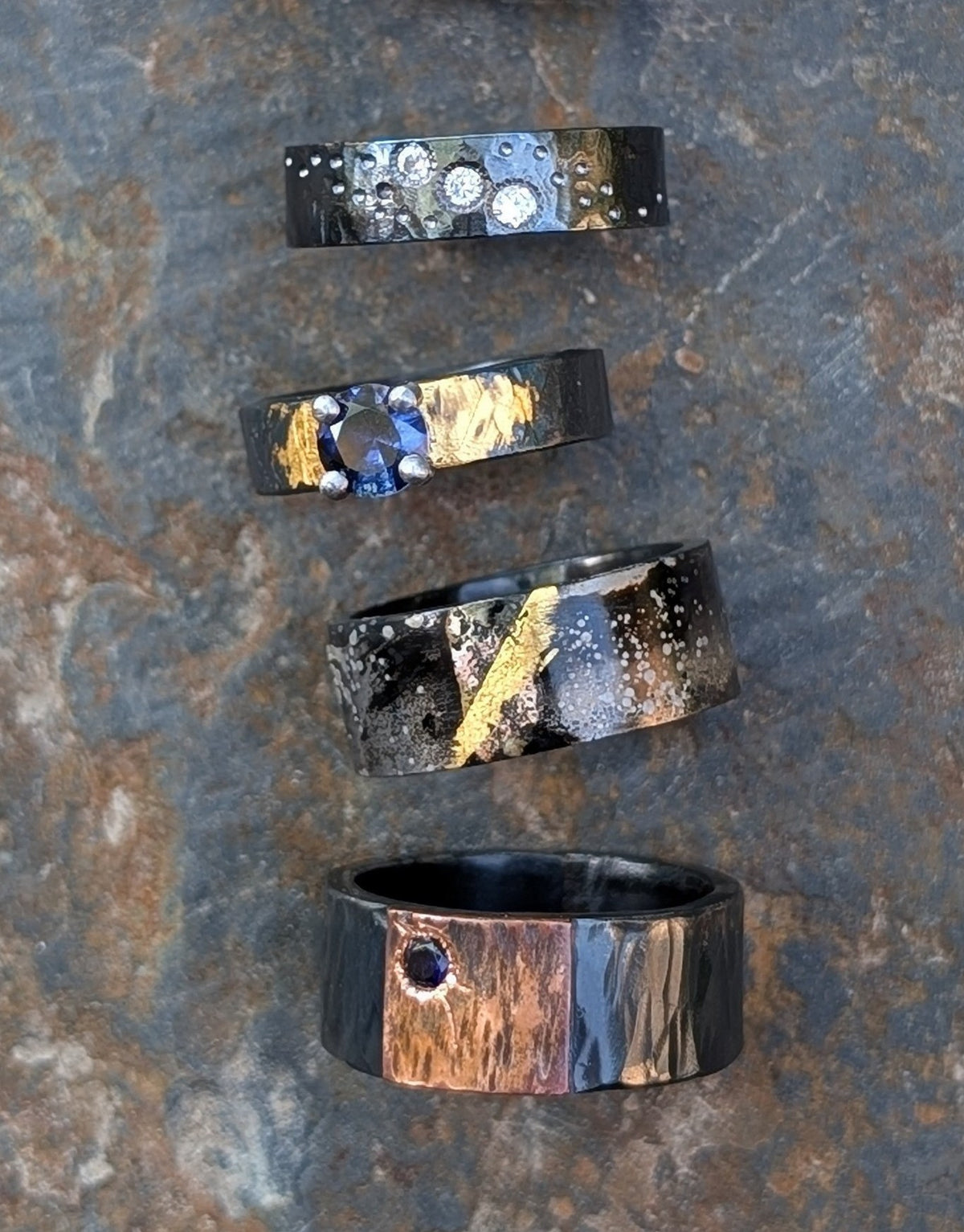 Rustic Lab Sapphire Tree Bark Copper on Steel Band