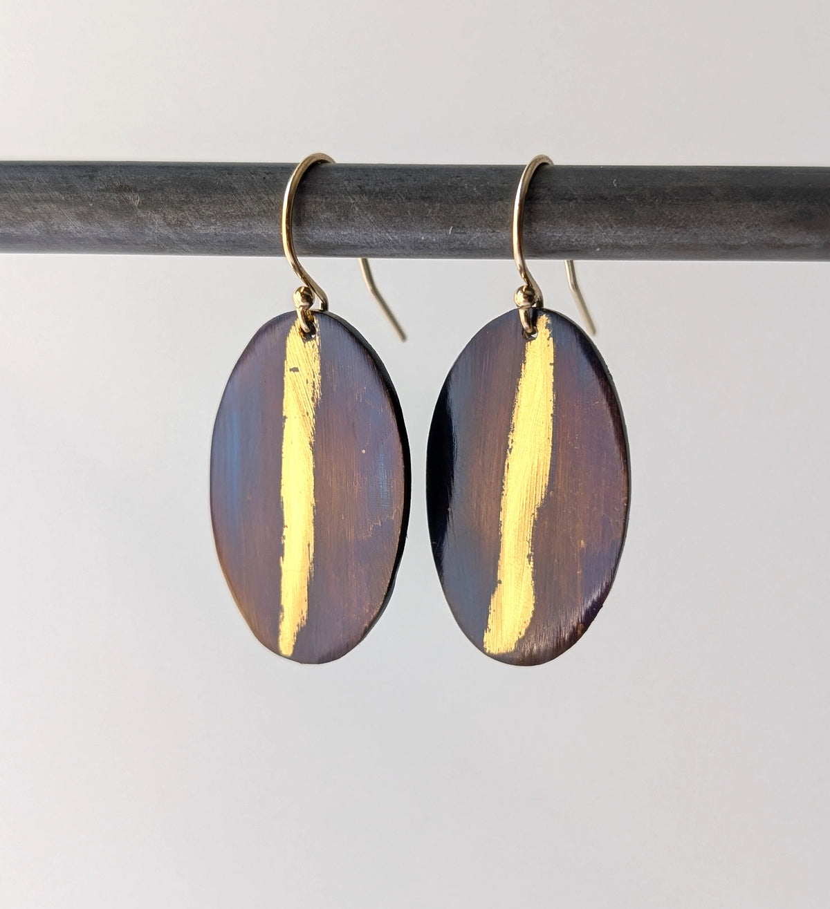 24k Gold Streak Purple Blue Steel Earrings