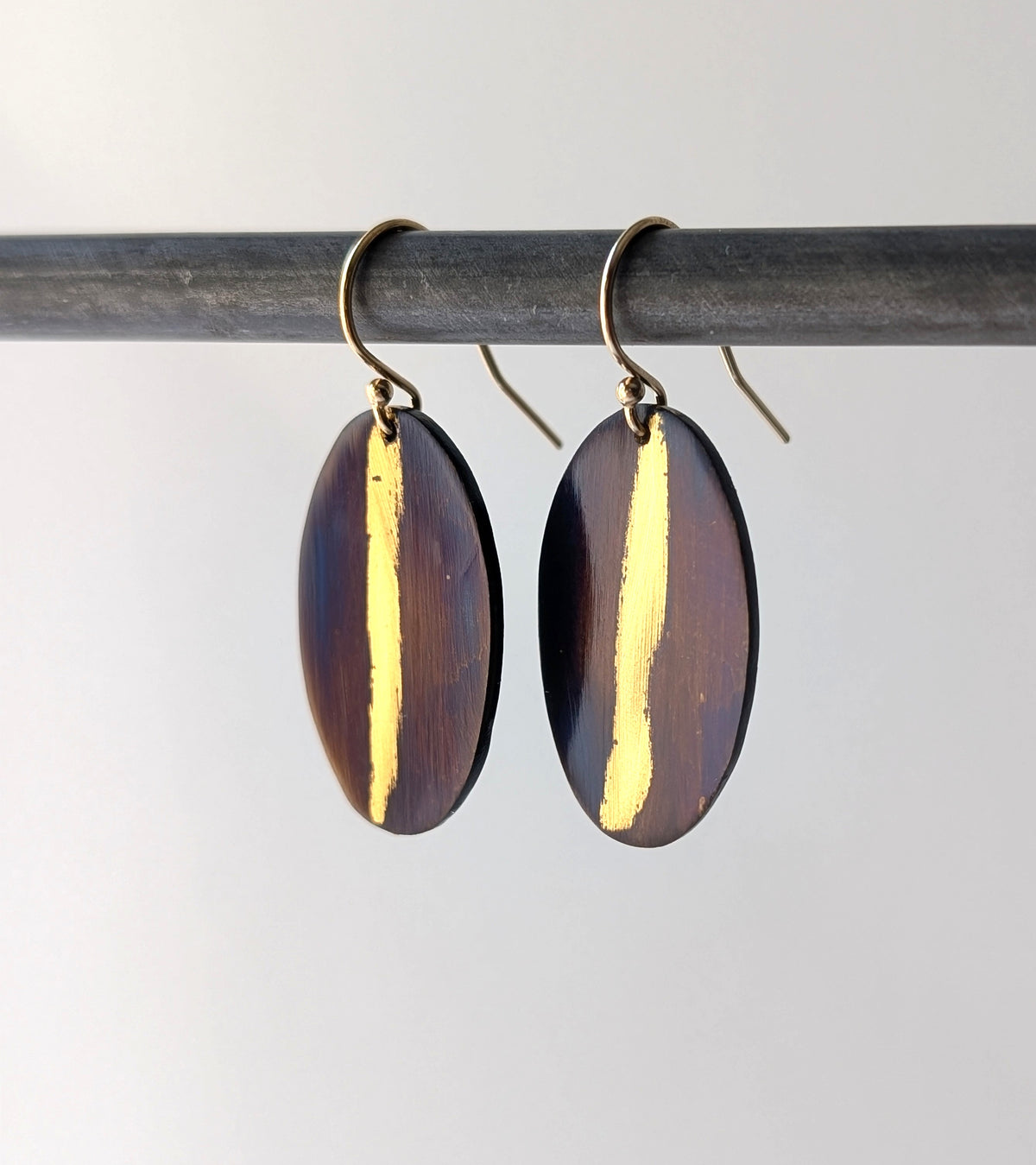 24k Gold Streak Purple Blue Steel Earrings