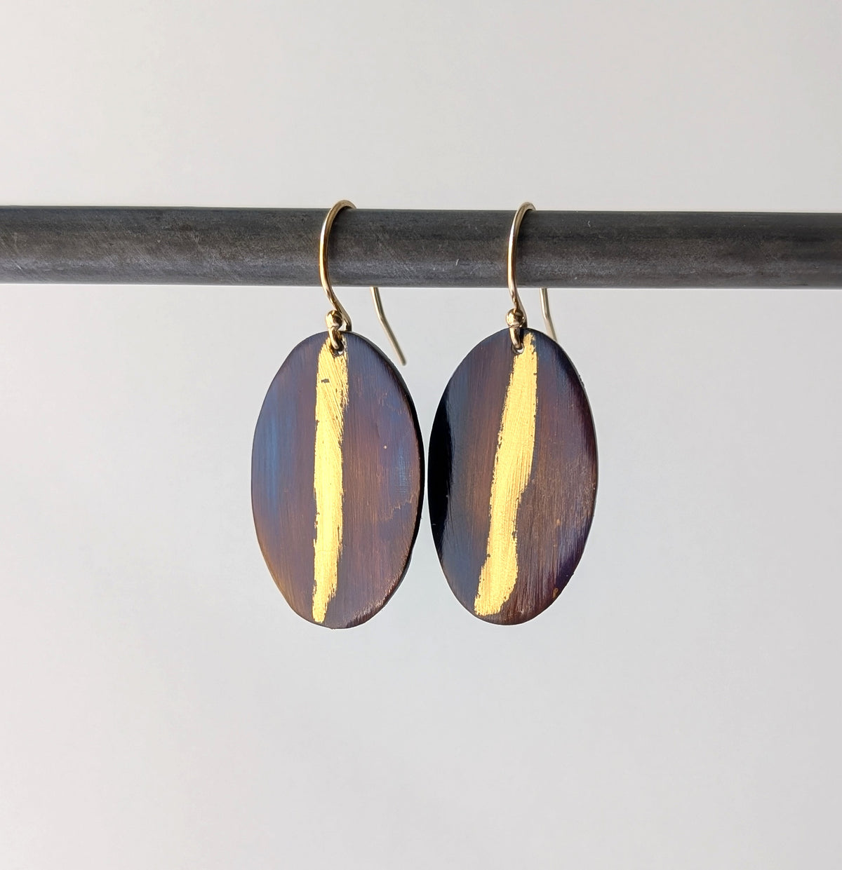 24k Gold Streak Purple Blue Steel Earrings