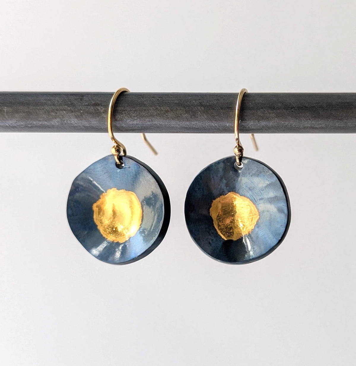 24k Gold Round Dapped Steel Earrings