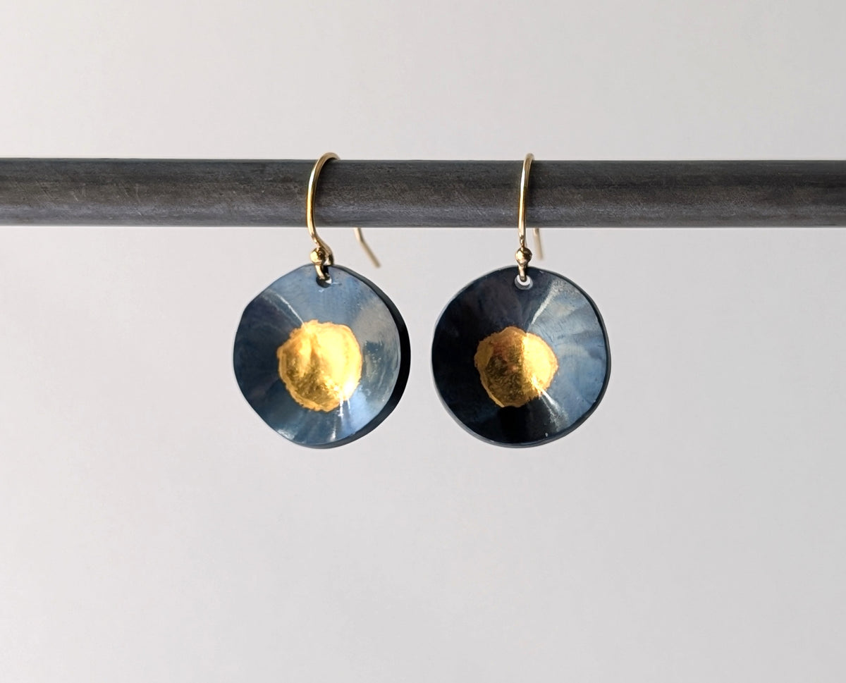 24k Gold Round Dapped Steel Earrings